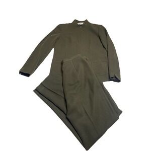 Kasper ASL Sz 8 Greet Two-Piece Pants Set Blazer Jacket Green VTG Y2K Class SEE